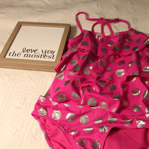 JUSTICE Strappy Pink Tankini with silver dots sz12